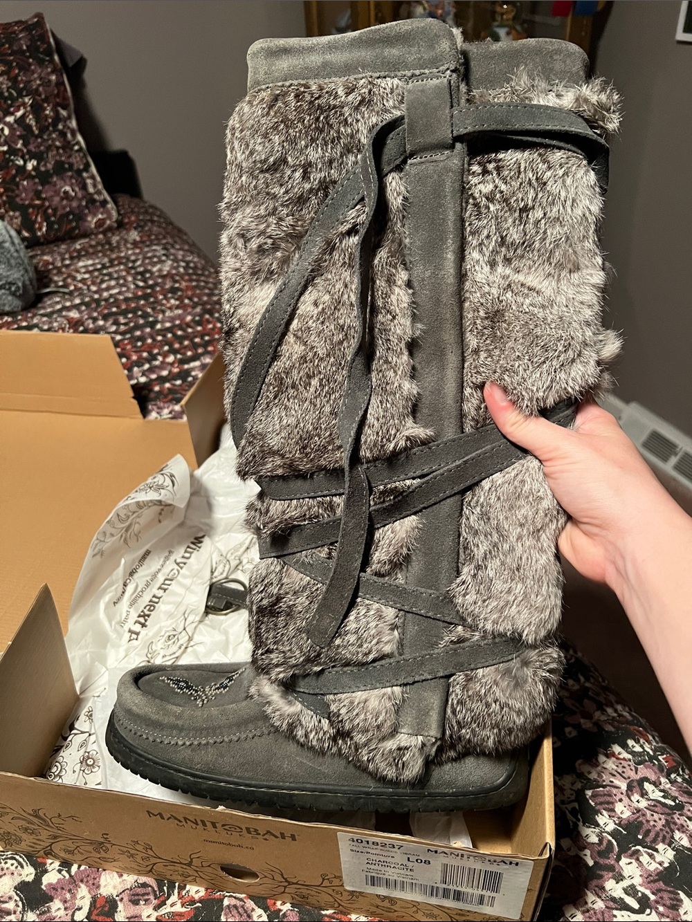 Manitobah Women's Grey Fur Suede Winter Boot